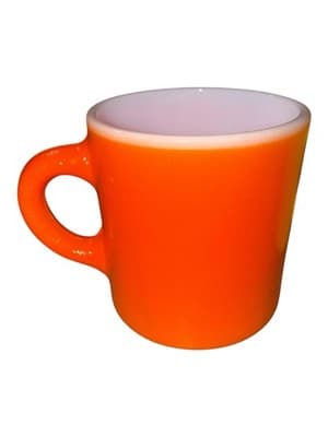 Vintage Hazel Atlas Orange Peel ORANGE YELLOW Painted Milk Glass Cups Mugs Pair - Thumbnail 3