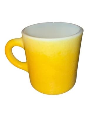 Vintage Hazel Atlas Orange Peel ORANGE YELLOW Painted Milk Glass Cups Mugs Pair - Thumbnail 4