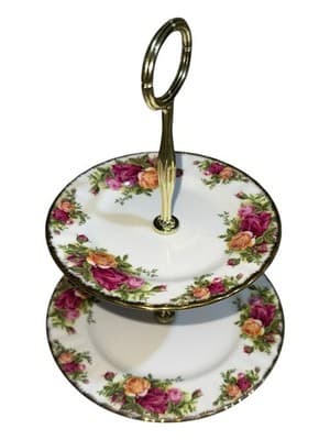 Vintage ROYAL ALBERT Old Country Roses 2 Tier Serving + Bread & Butter Plates - Thumbnail 3
