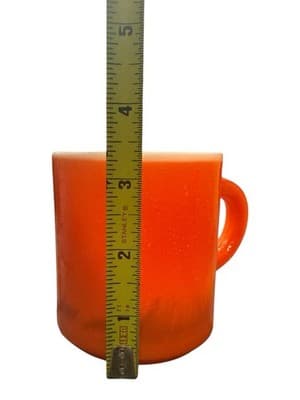 Vintage Hazel Atlas Orange Peel ORANGE YELLOW Painted Milk Glass Cups Mugs Pair - Thumbnail 9