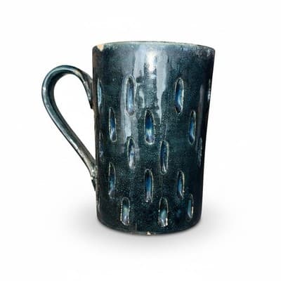 Bitossi Vintage Rare 1960s MCM Navy Blue Turret style Stoneware Mug - Thumbnail 2