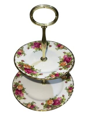 Vintage ROYAL ALBERT Old Country Roses 2 Tier Serving + Bread & Butter Plates - Thumbnail 2