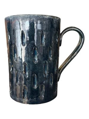 Bitossi Vintage Rare 1960s MCM Navy Blue Turret style Stoneware Mug - Thumbnail 7