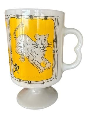 Vintage 1970s-80s Year of the Tiger Zodiac Mug Bamboo Frame Pedestal Base - Thumbnail 7