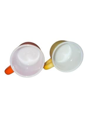 Vintage Hazel Atlas Orange Peel ORANGE YELLOW Painted Milk Glass Cups Mugs Pair - Thumbnail 7