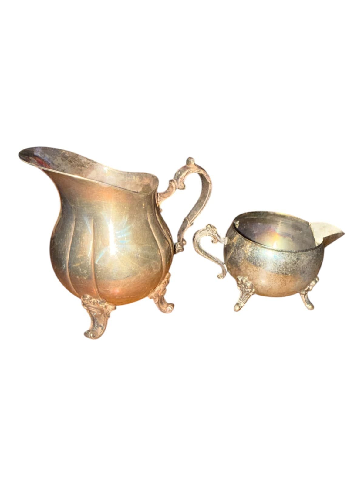 Vintage Towle EPCA Silver Plated Creamer and Sugar Bowl Set Ornate Footed Handle - Thumbnail 3
