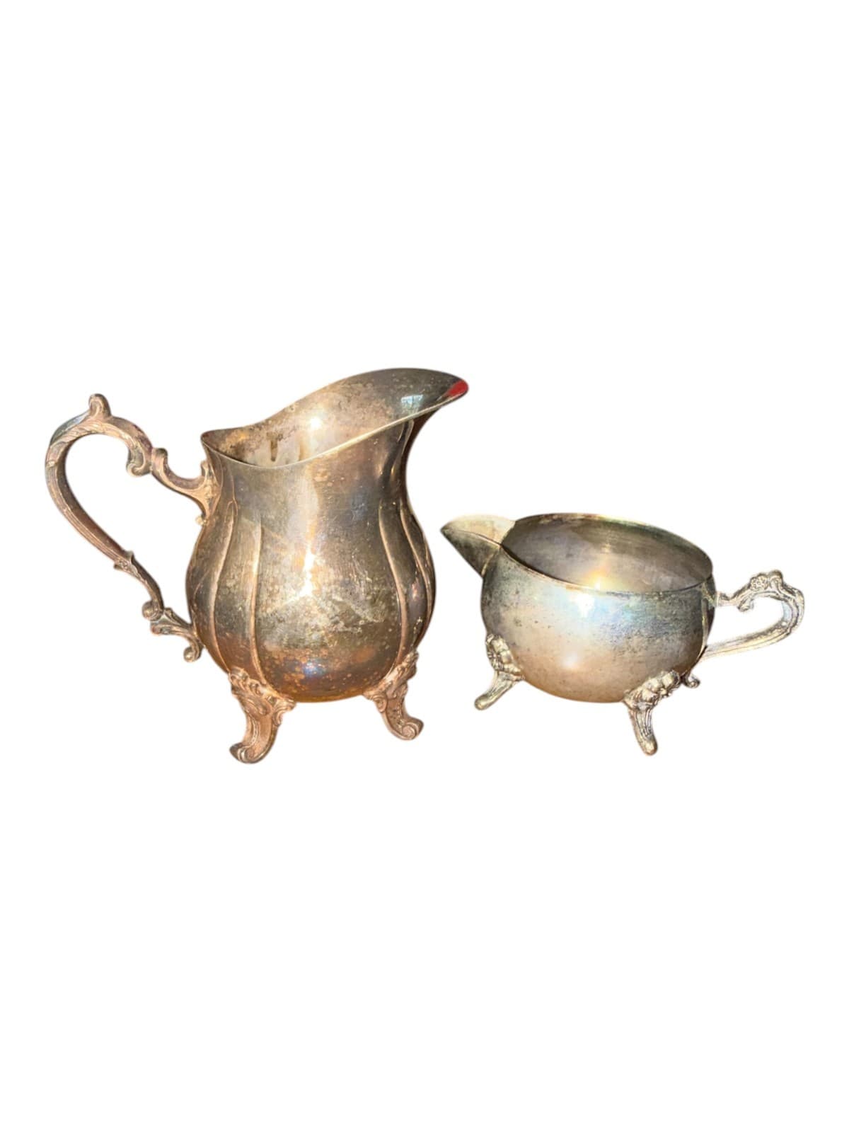 Vintage Towle EPCA Silver Plated Creamer and Sugar Bowl Set Ornate Footed Handle - Image 1