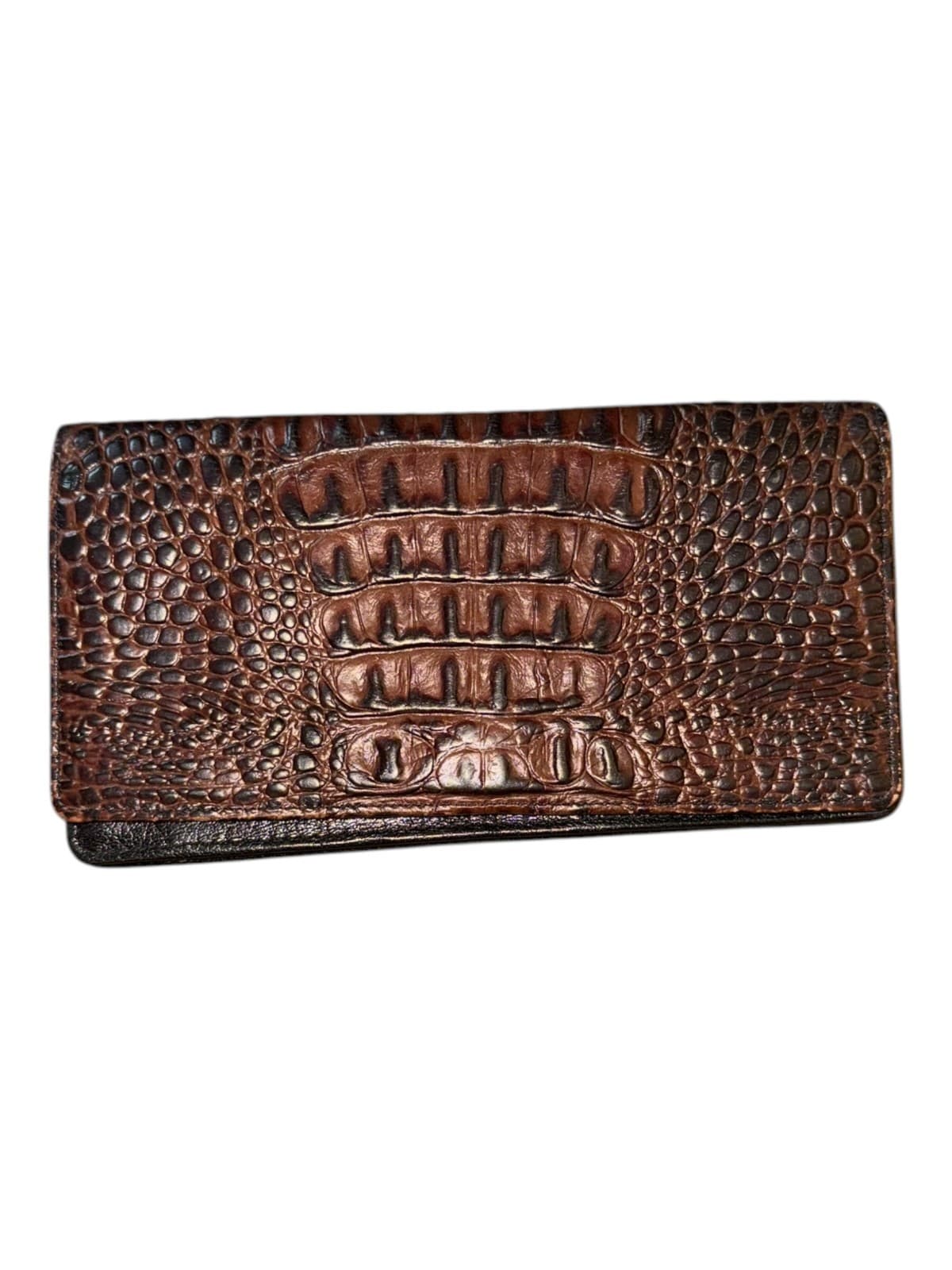 Vintage Brahmin Clutch Wallet Brown Black Two-Tone Crocodile Embossed Leather - Image 1