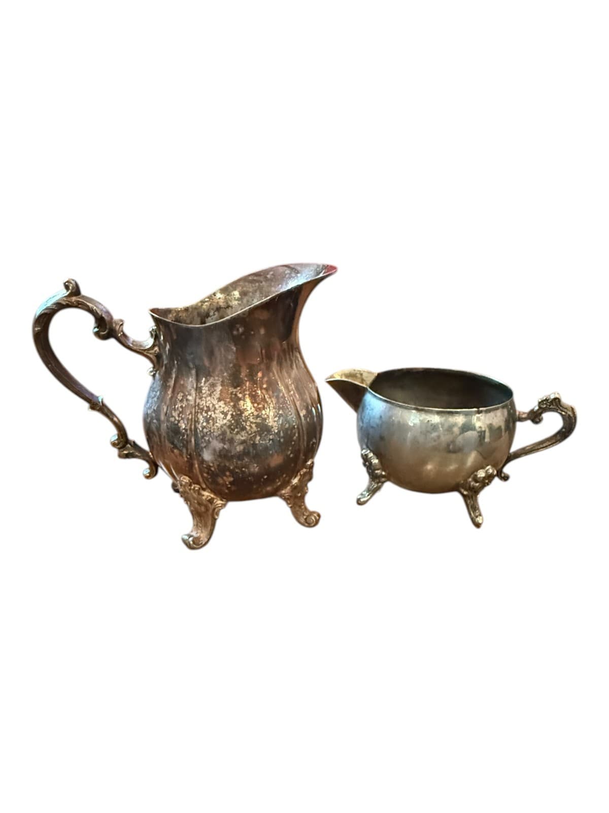 Vintage Towle EPCA Silver Plated Creamer and Sugar Bowl Set Ornate Footed Handle - Thumbnail 2