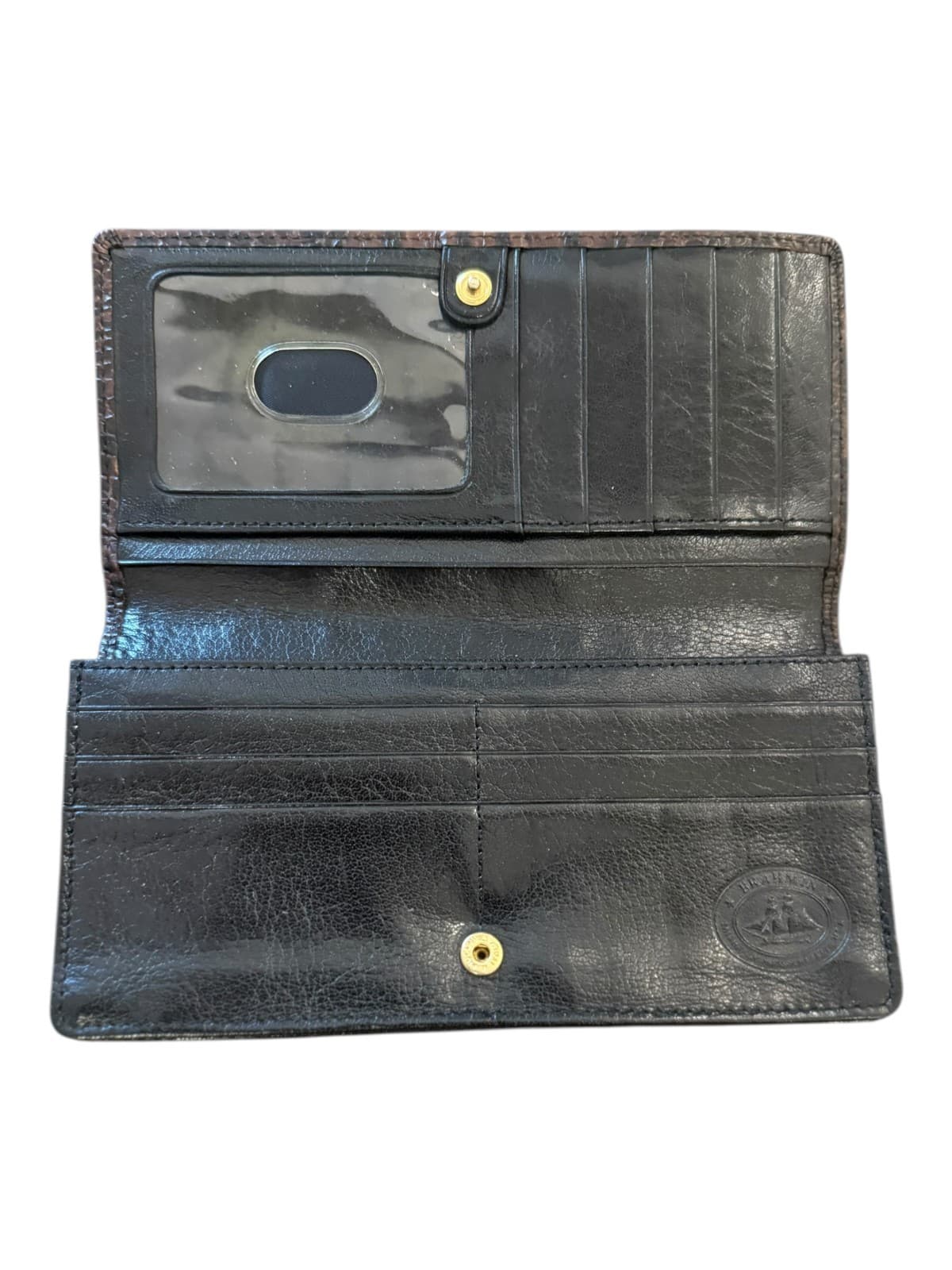 Vintage Brahmin Clutch Wallet Brown Black Two-Tone Crocodile Embossed Leather - Thumbnail 3