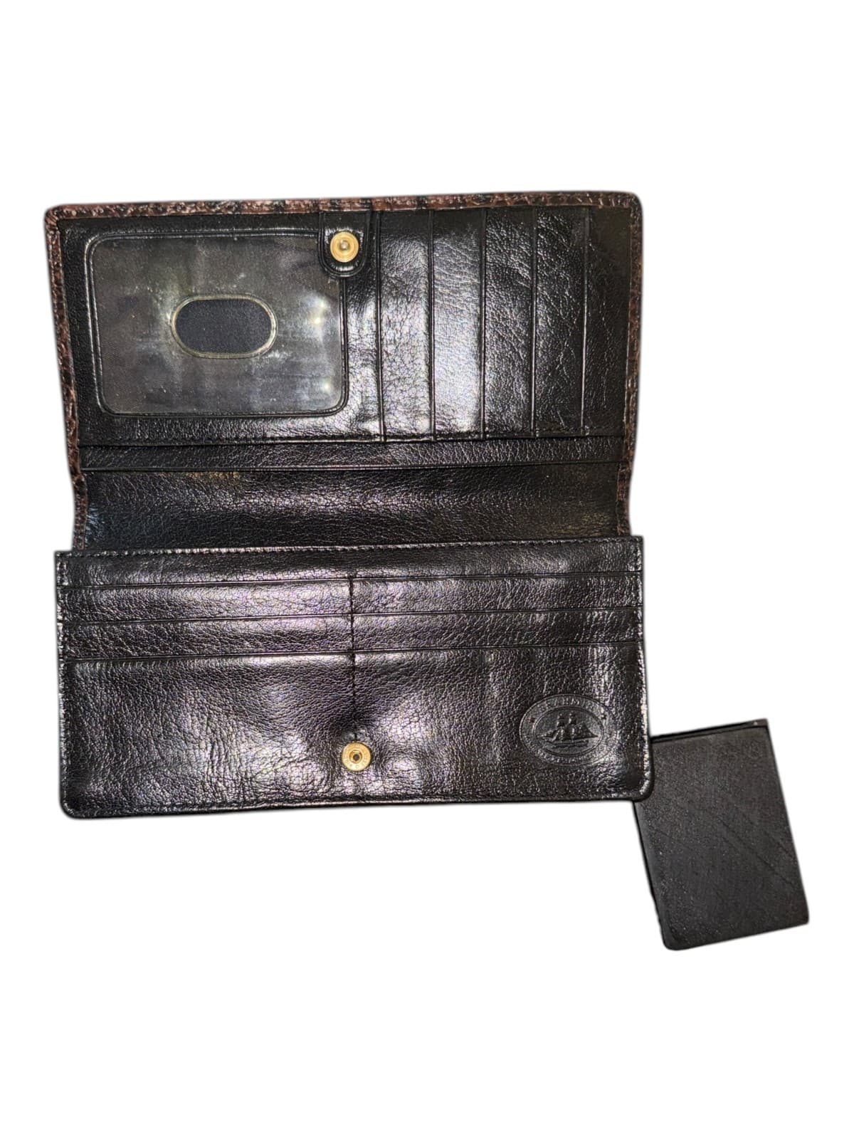 Vintage Brahmin Clutch Wallet Brown Black Two-Tone Crocodile Embossed Leather - Thumbnail 2