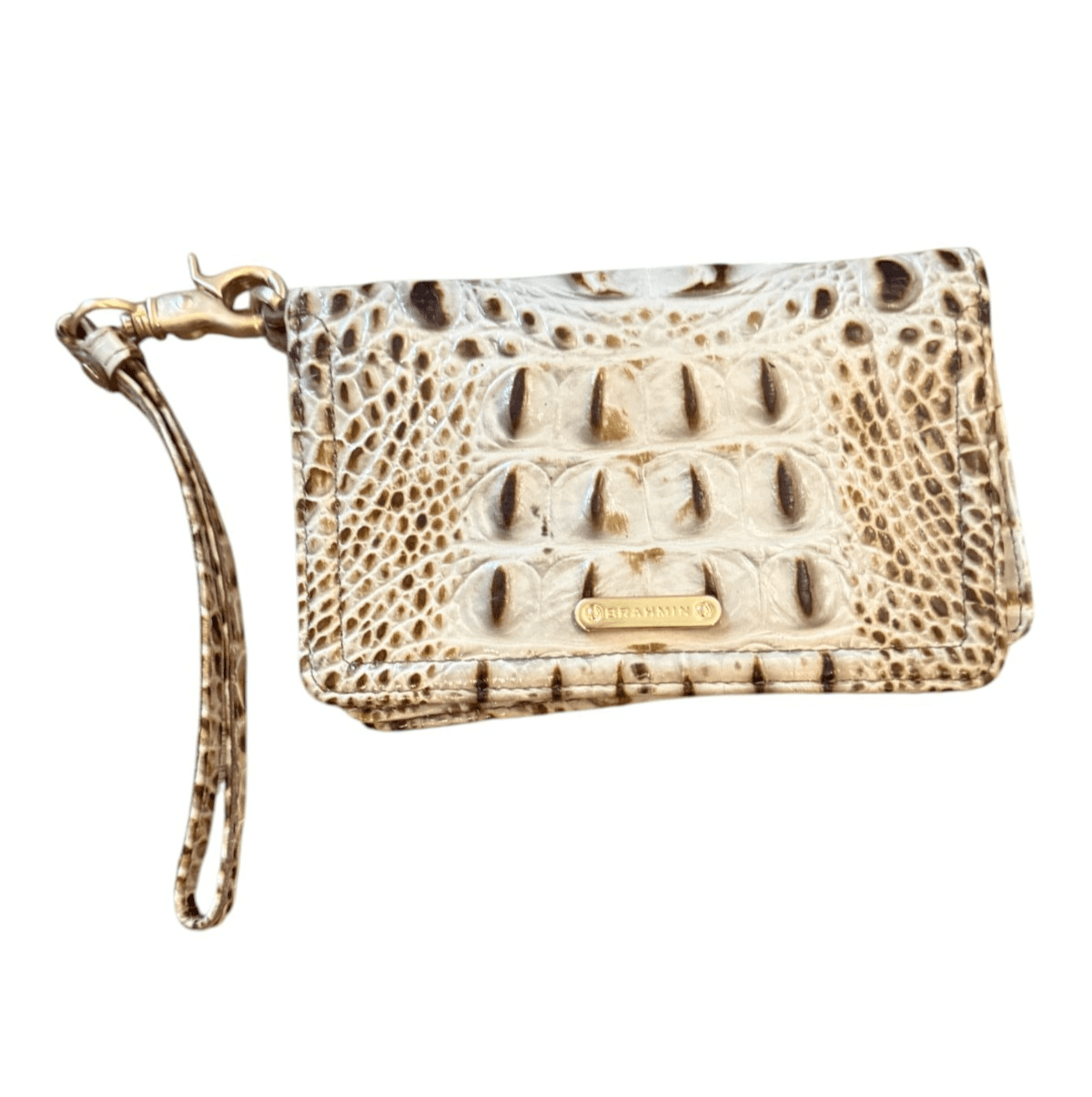 Brahmin Wristlet Wallet Clutch Bag Vanilla Cream Crocodile Embossed Leather - Image 1