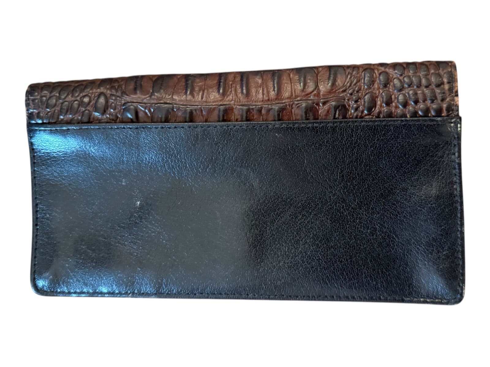 Vintage Brahmin Clutch Wallet Brown Black Two-Tone Crocodile Embossed Leather - Thumbnail 5