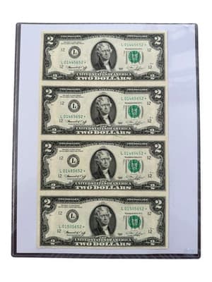 4 UNC 1976 $2 Star Notes San Francisco Matching Ending 5652 + BEP Insert - Image 1