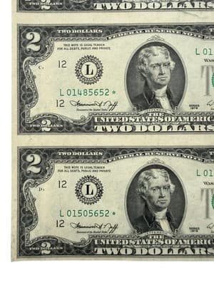 4 UNC 1976 $2 Star Notes San Francisco Matching Ending 5652 + BEP Insert - Thumbnail 4