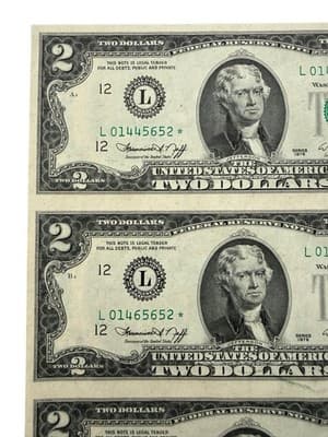 4 UNC 1976 $2 Star Notes San Francisco Matching Ending 5652 + BEP Insert - Thumbnail 3