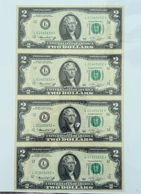 4 UNC 1976 $2 Star Notes San Francisco Matching Ending 5652 + BEP Insert - Thumbnail 10