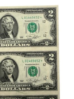 4 UNC 1976 $2 Star Notes San Francisco Matching Ending 5652 + BEP Insert - Thumbnail 5
