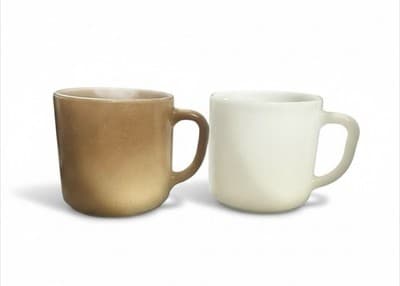 Vintage Federal Glass Milk Glass Coffee Mugs Pair White & Tan Diner Style