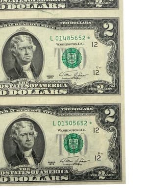 4 UNC 1976 $2 Star Notes San Francisco Matching Ending 5652 + BEP Insert - Thumbnail 6