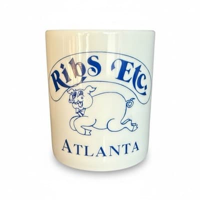 Vintage Ribs Etc Atlanta Ceramic Mug Cartoon Pig Restaurant Permanently Closed - Image 1