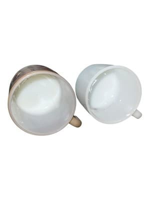 Vintage Federal Glass Milk Glass Coffee Mugs Pair White & Tan Diner Style - Thumbnail 4