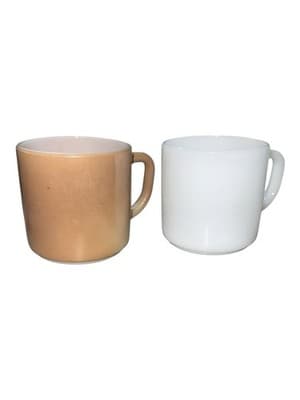 Vintage Federal Glass Milk Glass Coffee Mugs Pair White & Tan Diner Style - Thumbnail 3