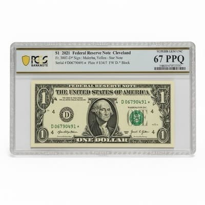 Consecutive Pair 2021 $1 Cleveland Star Notes PCGS 67 PPQ Malerba/Yellen - Thumbnail 3
