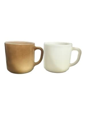 Vintage Federal Glass Milk Glass Coffee Mugs Pair White & Tan Diner Style - Thumbnail 2