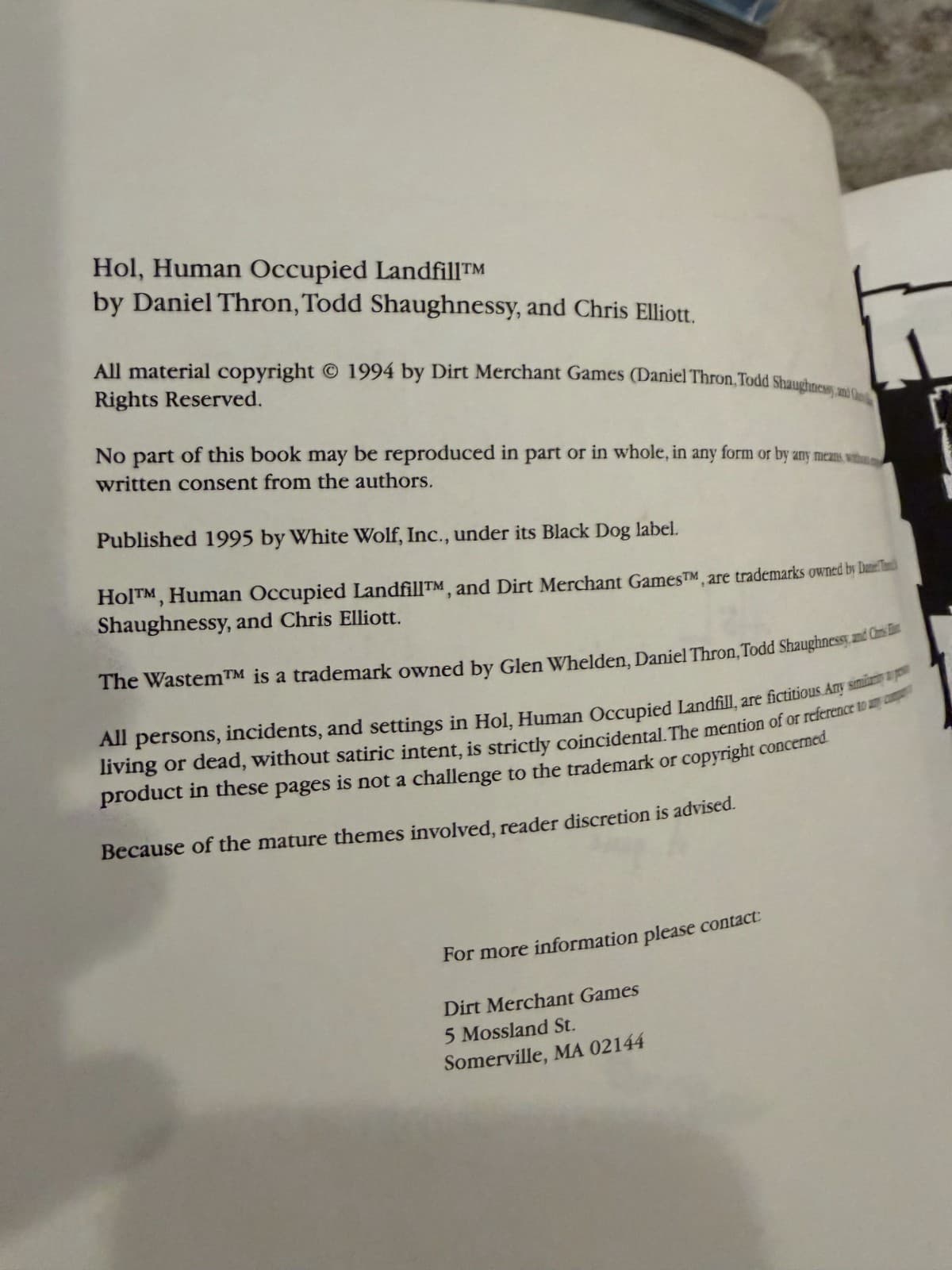 Black Dog Game Factory HOL: Human Occupied Landfill 1995 White Wolf 1st Edition - Thumbnail 4