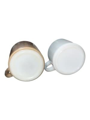 Vintage Federal Glass Milk Glass Coffee Mugs Pair White & Tan Diner Style - Thumbnail 5