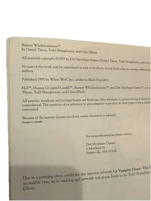 Black Dog Game Factory Buttery Wholesomeness 1995 White Wolf Hardcover Book - Thumbnail 5