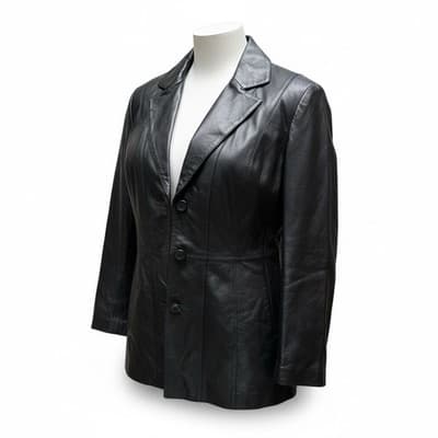 Worthington Women’s Leather Blazer Jacket Black Red Lined Size Large Genuine - Image 1