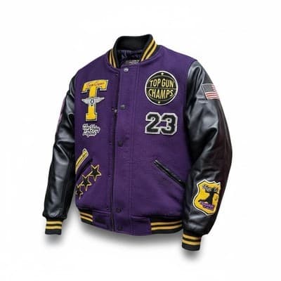 Top Gun Kids “The Flying Legend” Varsity Letterman Jacket – Size 12 Purple/Black - Image 1