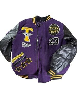 Top Gun Kids “The Flying Legend” Varsity Letterman Jacket – Size 12 Purple/Black - Thumbnail 7