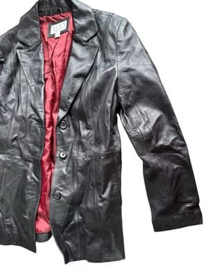 Worthington Women’s Leather Blazer Jacket Black Red Lined Size Large Genuine - Thumbnail 8