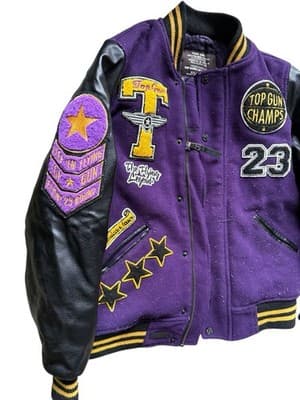 Top Gun Kids “The Flying Legend” Varsity Letterman Jacket – Size 12 Purple/Black - Thumbnail 2