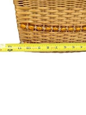 Handmade Wicker Basket Purse with Amber Glass Bead Trim Boho Straw Tote Bag - Thumbnail 7