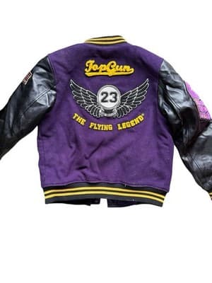 Top Gun Kids “The Flying Legend” Varsity Letterman Jacket – Size 12 Purple/Black - Thumbnail 3