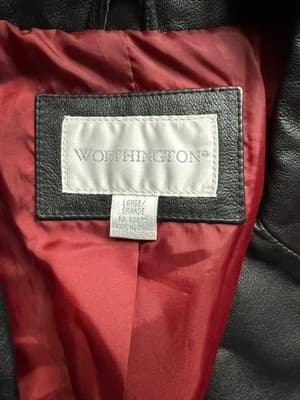 Worthington Women’s Leather Blazer Jacket Black Red Lined Size Large Genuine - Thumbnail 5