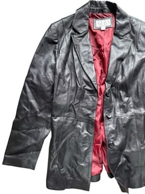 Worthington Women’s Leather Blazer Jacket Black Red Lined Size Large Genuine - Thumbnail 6