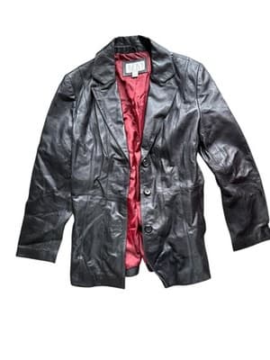 Worthington Women’s Leather Blazer Jacket Black Red Lined Size Large Genuine - Thumbnail 7