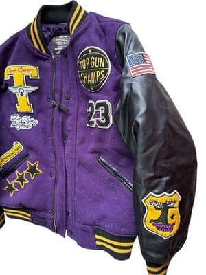 Top Gun Kids “The Flying Legend” Varsity Letterman Jacket – Size 12 Purple/Black - Thumbnail 6