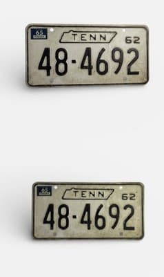 Vintage 1962 Tennessee License Plate Matching Pair Stamped 1965 48-4692 - Image 1