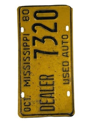 Vintage 1980 Mississippi Dealer License Plate 7320 - Thumbnail 2