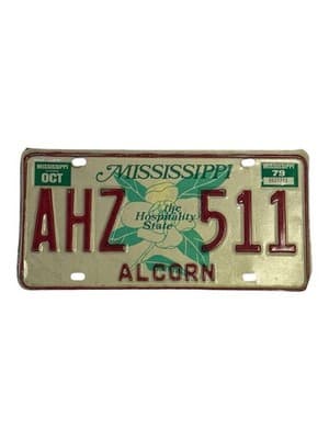 1979 Mississippi Alcorn County License Plate AHZ 511 Magnolia Flower - Thumbnail 3