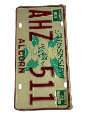 1979 Mississippi Alcorn County License Plate AHZ 511 Magnolia Flower - Thumbnail 2