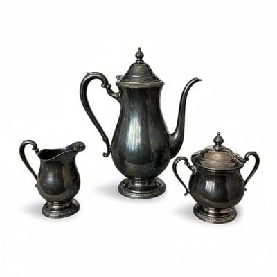 Vintage Camille International Silver Co Silverplate 3pc Coffee Set Tarnished - Thumbnail 2