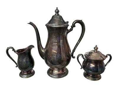 Vintage Camille International Silver Co Silverplate 3pc Coffee Set Tarnished - Thumbnail 4