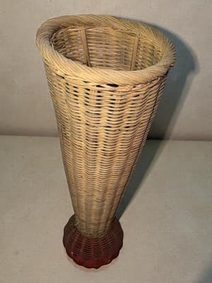 Vintage Wicker Umbrella Stand Cane Holder Weighted Base 28” Tall - Image 1